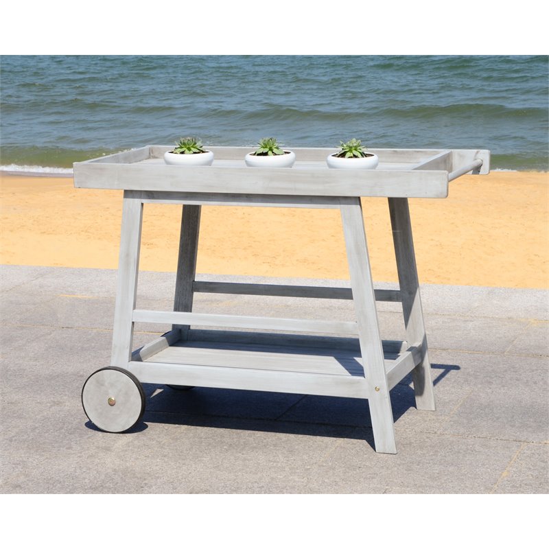 Safavieh Renzo Eucalyptus Wood Indoor/Outdoor Bar Cart in Gray