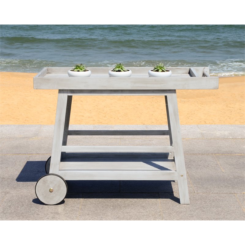 Safavieh Renzo Eucalyptus Wood Indoor/Outdoor Bar Cart in Gray