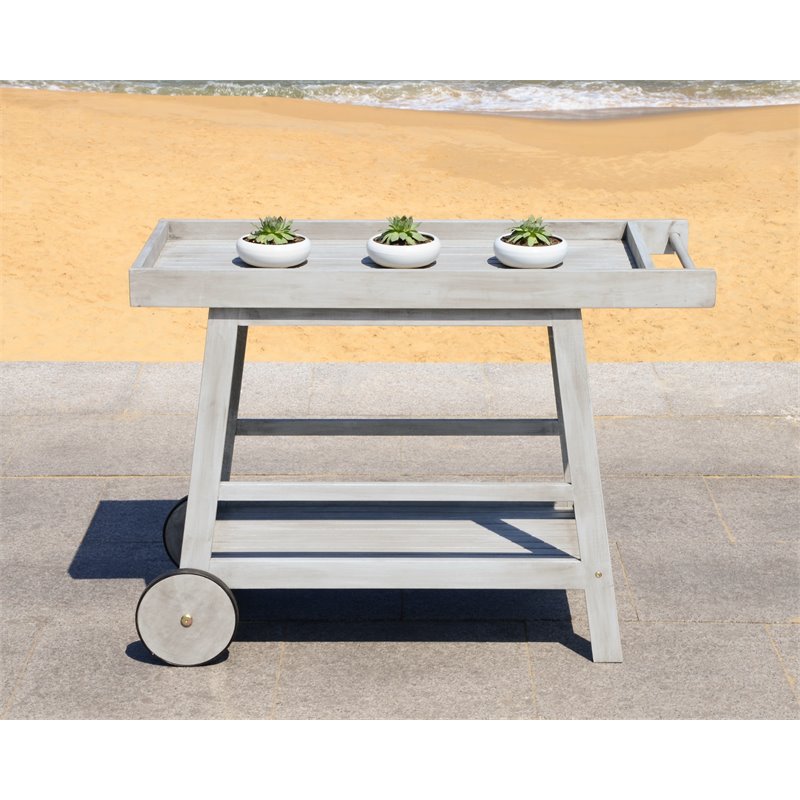 Safavieh Renzo Eucalyptus Wood Indoor/Outdoor Bar Cart in Gray
