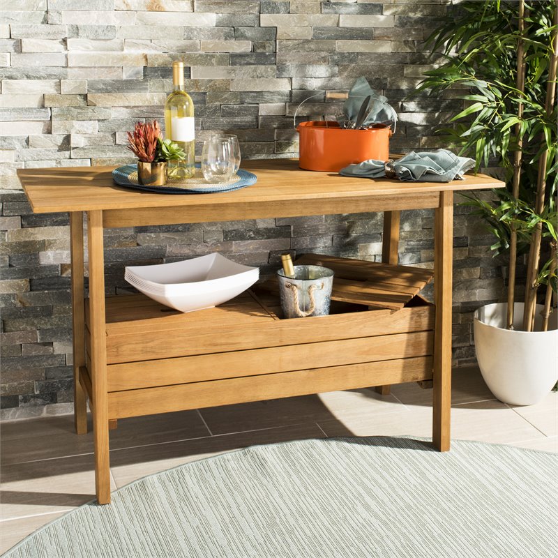 Safavieh Bertie Eucalyptus Wood Outdoor Tea Trolley in Teak Natural