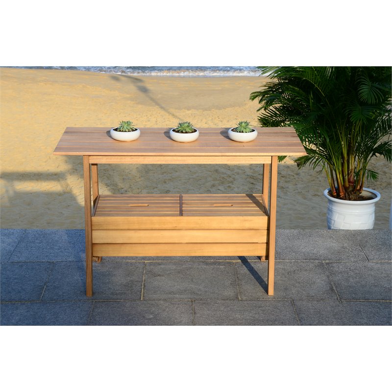 Safavieh Bertie Eucalyptus Wood Outdoor Tea Trolley in Teak Natural