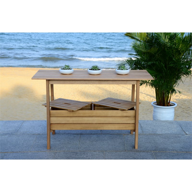 Safavieh Bertie Eucalyptus Wood Outdoor Tea Trolley in Teak Natural