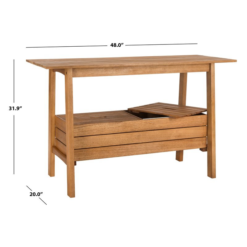 Safavieh Bertie Eucalyptus Wood Outdoor Tea Trolley in Teak Natural
