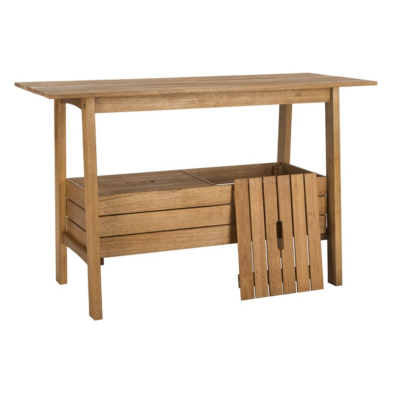 Safavieh Bertie Eucalyptus Wood Outdoor Tea Trolley in Teak Natural