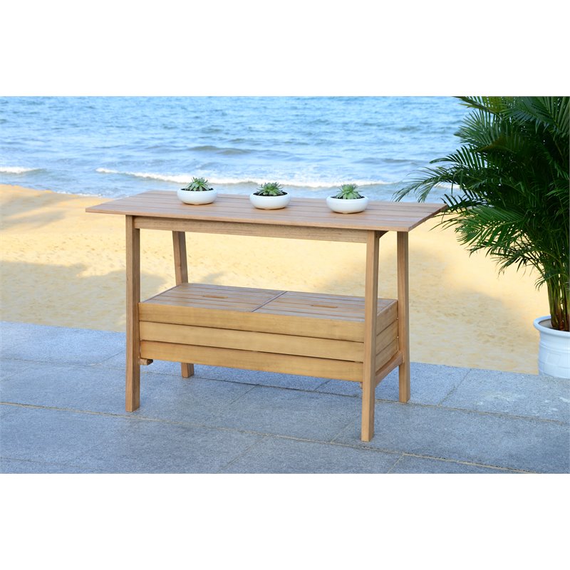 Safavieh Bertie Eucalyptus Wood Outdoor Tea Trolley in Teak Natural