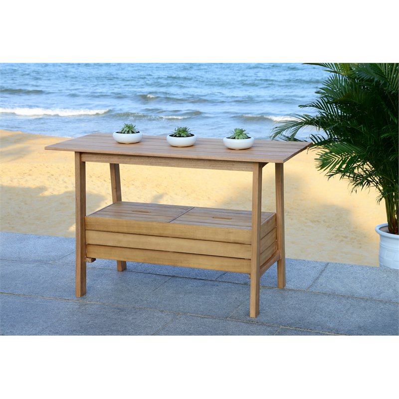 Safavieh Bertie Eucalyptus Wood Outdoor Tea Trolley in Teak Natural