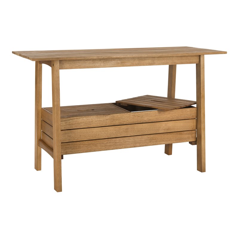 Safavieh Bertie Eucalyptus Wood Outdoor Tea Trolley in Teak Natural