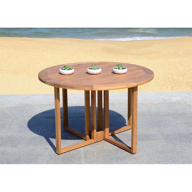 Safavieh Wales Eucalyptus Wood Outdoor Dining Table in Teak Natural