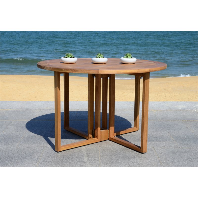 Safavieh Wales Eucalyptus Wood Outdoor Dining Table in Teak Natural