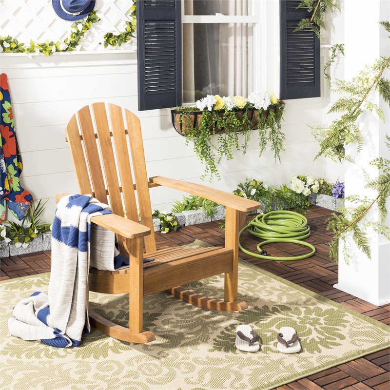 Safavieh Brizio Eucalyptus Wood Outdoor Adirondack Chair in Teak Natural