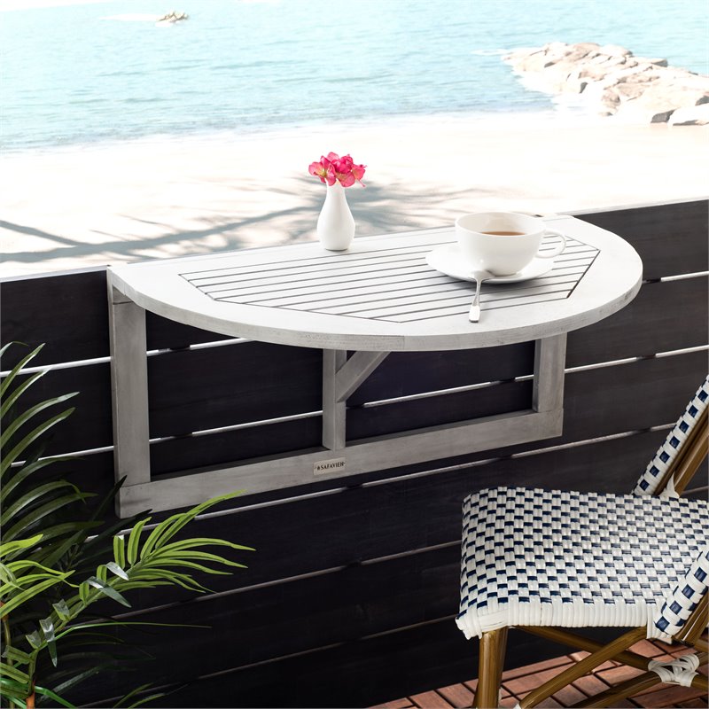 Safavieh Owens Teak Wood Indoor/Outdoor Hanging Half Table in Gray Wash