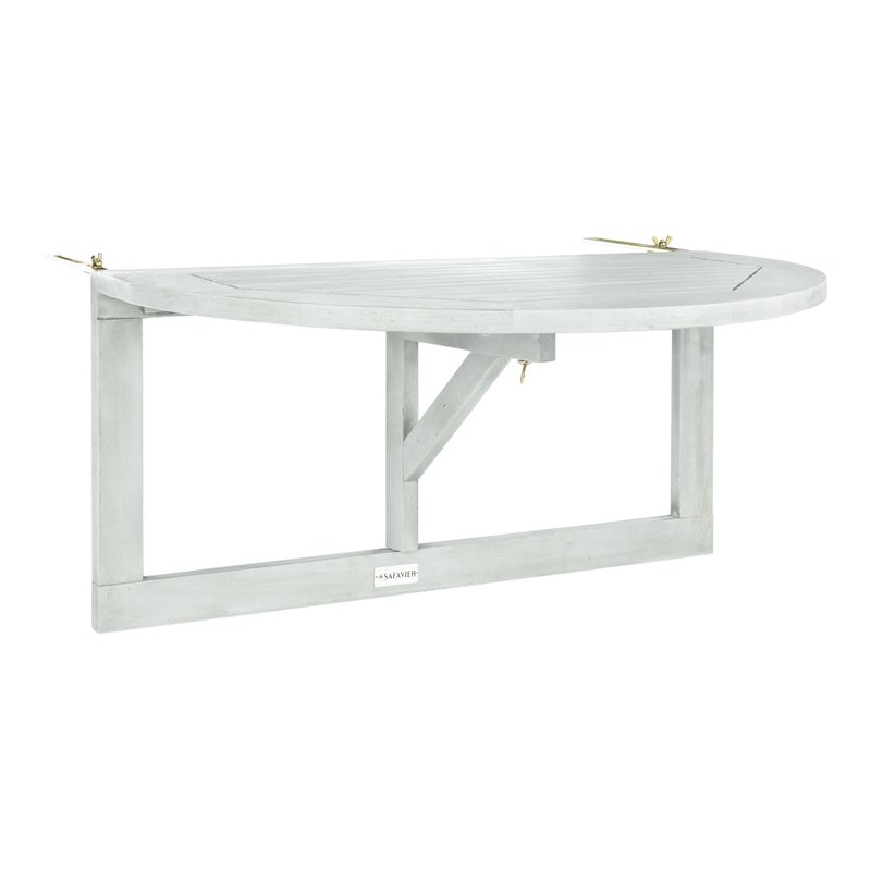 Safavieh Owens Teak Wood Indoor/Outdoor Hanging Half Table in Gray Wash