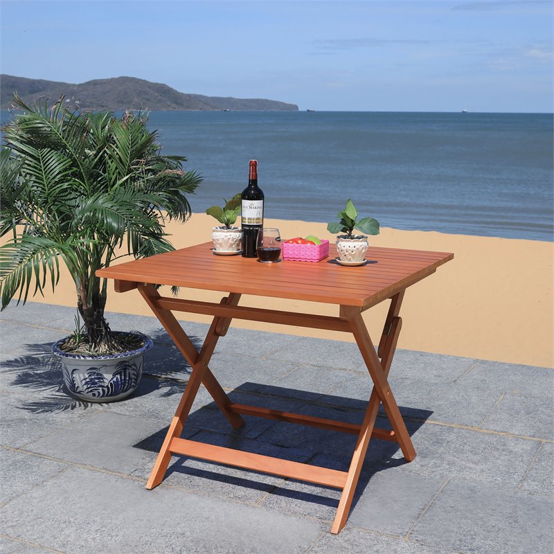 Safavieh Kresler Eucalyptus Wood Outdoor Folding Table in Natural