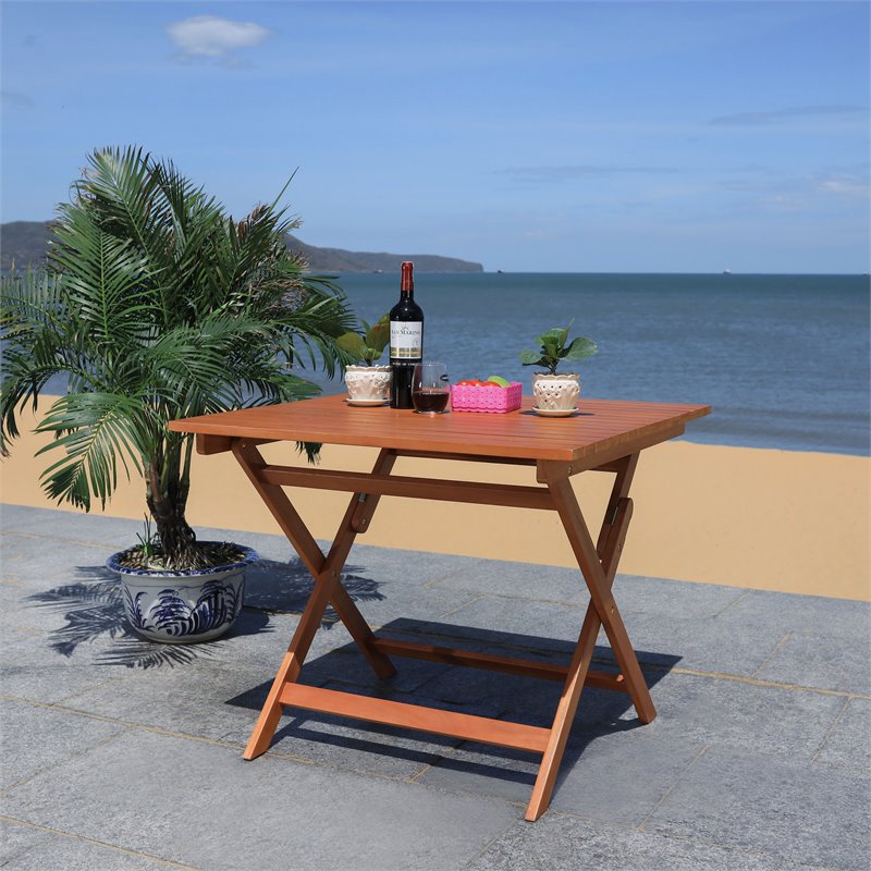 Safavieh Kresler Eucalyptus Wood Outdoor Folding Table in Natural