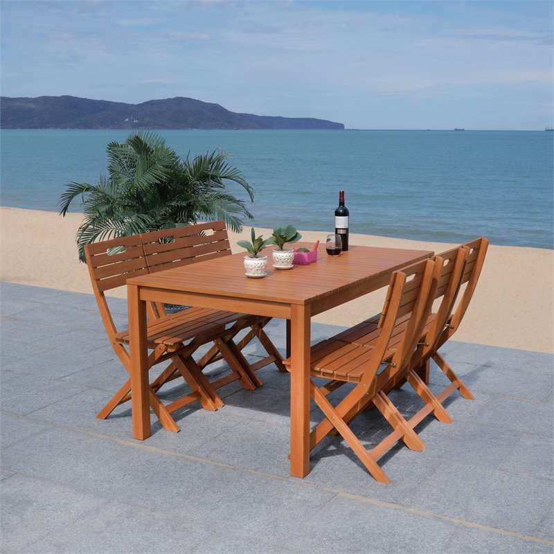 Safavieh Dores Contemporary Eucalyptus Wood Outdoor Dining Table in Natural