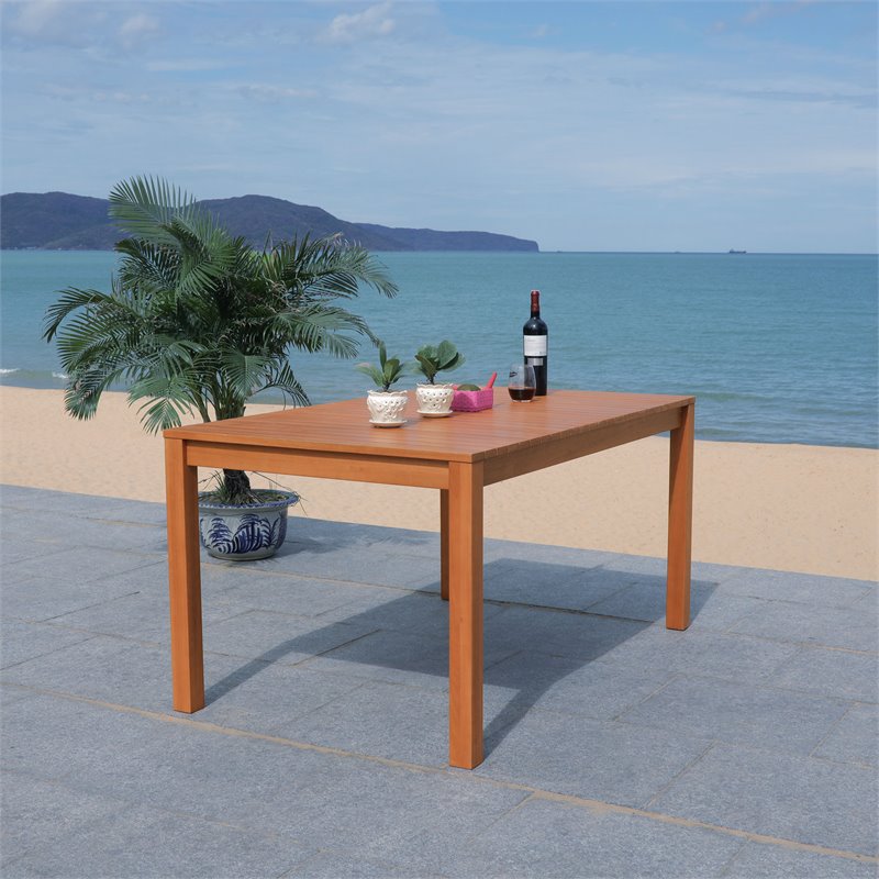 Safavieh Dores Contemporary Eucalyptus Wood Outdoor Dining Table in Natural