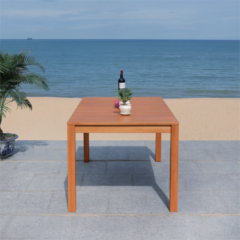 Safavieh Dores Contemporary Eucalyptus Wood Outdoor Dining Table in Natural