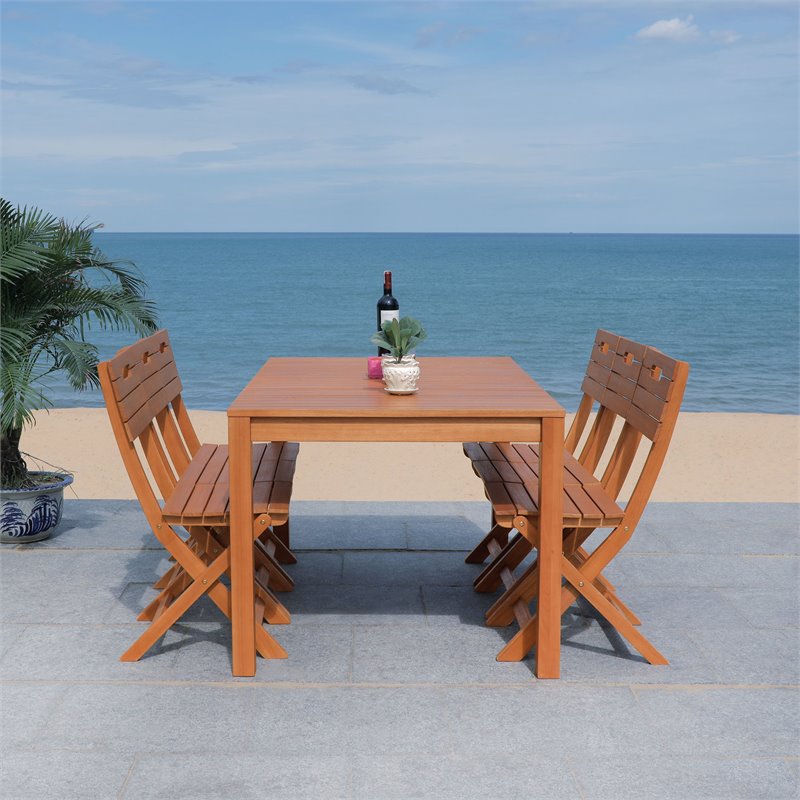 Safavieh Dores Contemporary Eucalyptus Wood Outdoor Dining Table in Natural