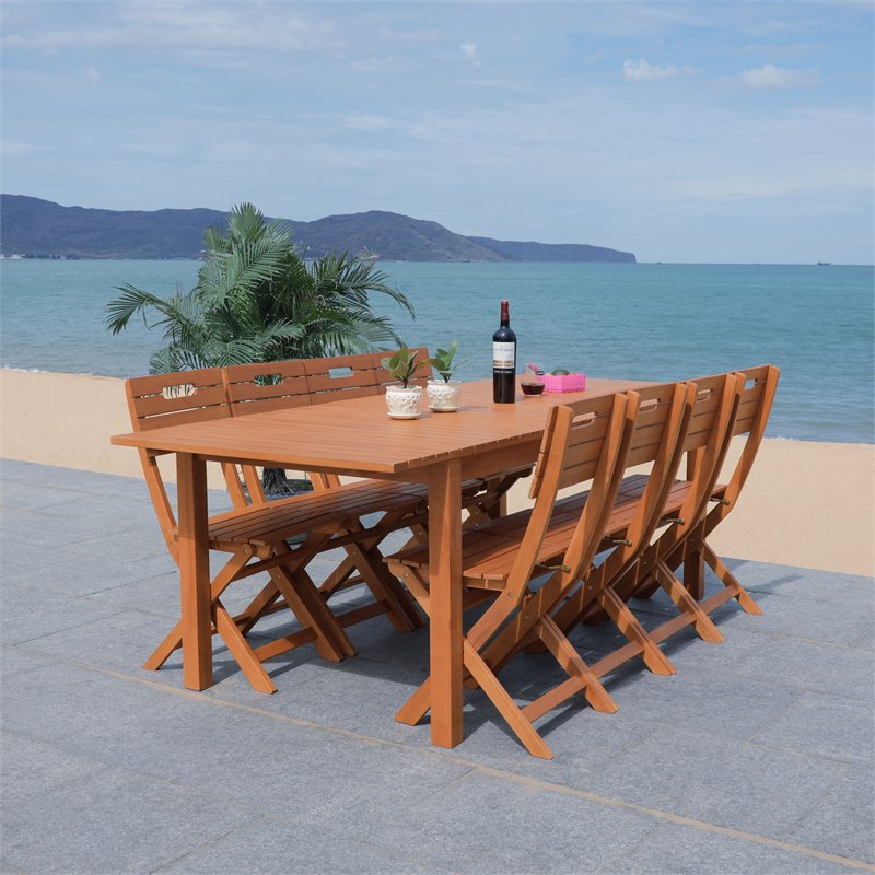 Safavieh Marson Contemporary Eucalyptus Wood Outdoor Dining Table in Natural