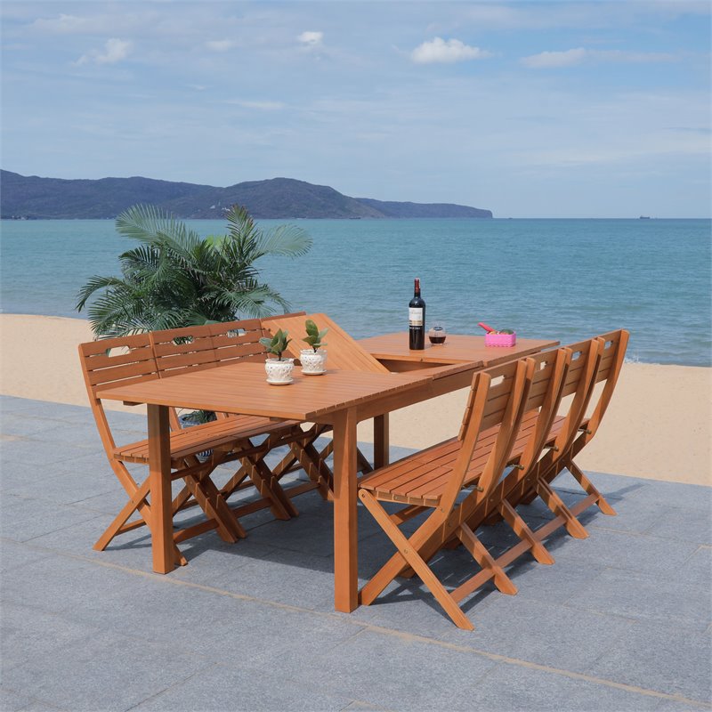 Safavieh Marson Contemporary Eucalyptus Wood Outdoor Dining Table in Natural
