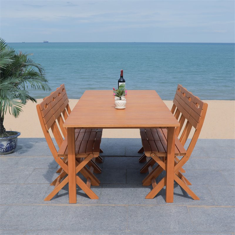 Safavieh Marson Contemporary Eucalyptus Wood Outdoor Dining Table in Natural