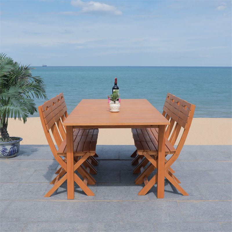 Safavieh Marson Contemporary Eucalyptus Wood Outdoor Dining Table in Natural