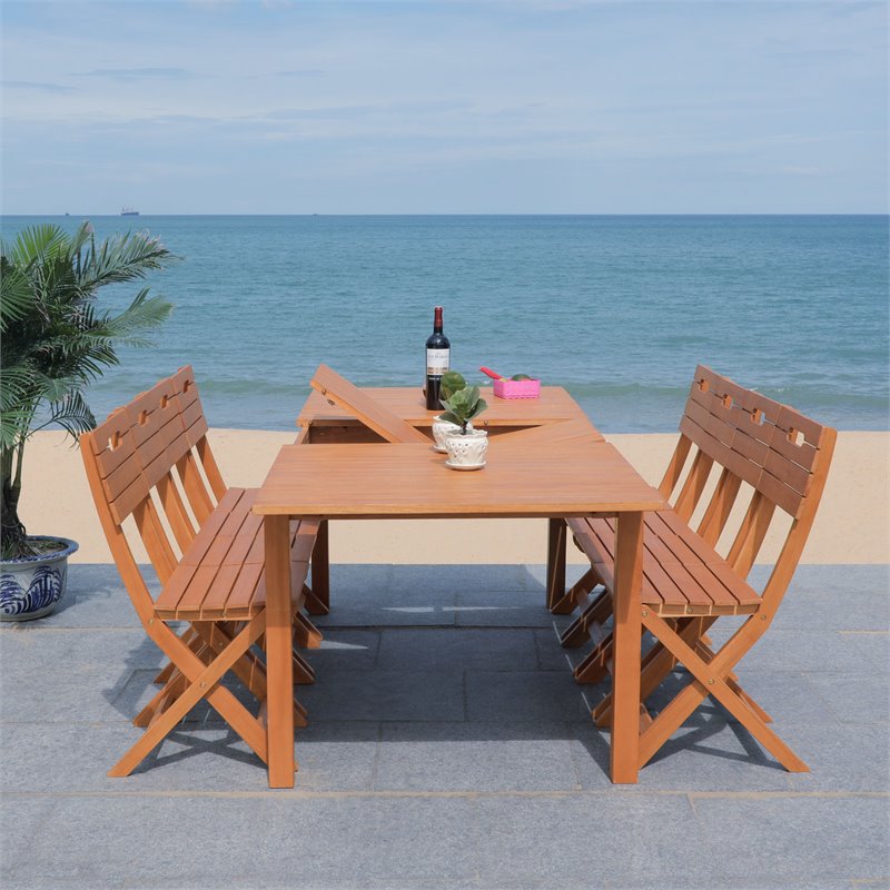 Safavieh Marson Contemporary Eucalyptus Wood Outdoor Dining Table in Natural