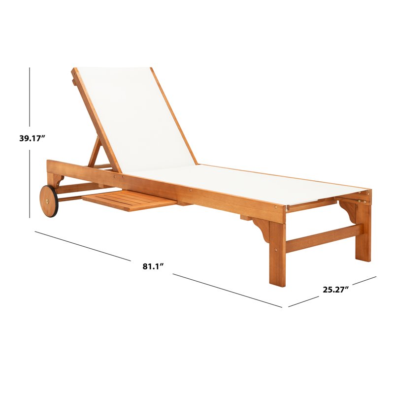 Safavieh Ralden Eucalyptus Wood/Polyester Outdoor Sun Lounger in Natural/Beige