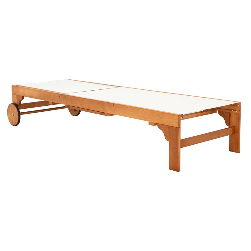 Safavieh Ralden Eucalyptus Wood/Polyester Outdoor Sun Lounger in Natural/Beige