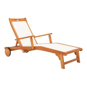 Safavieh Kamson Eucalyptus Wood/Polyester Outdoor Sun Lounger in Natural/Beige