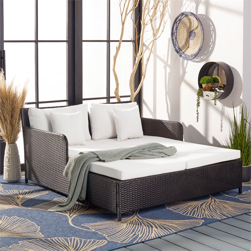Safavieh Cadeo Polyester/Steel Metal Outdoor Daybed with Pillows in Black
