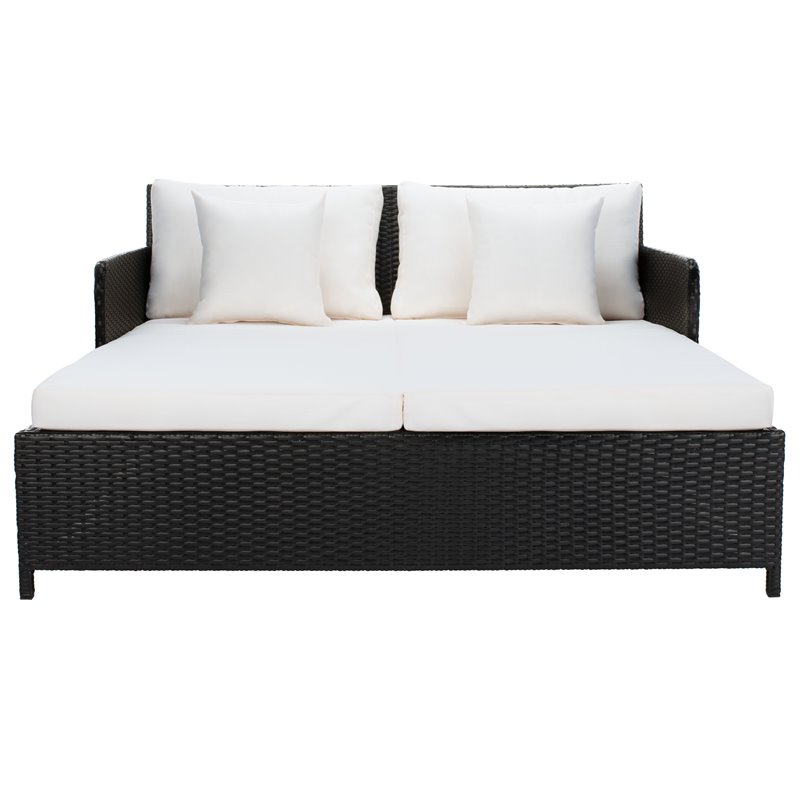 Safavieh Cadeo Polyester/Steel Metal Outdoor Daybed with Pillows in Black