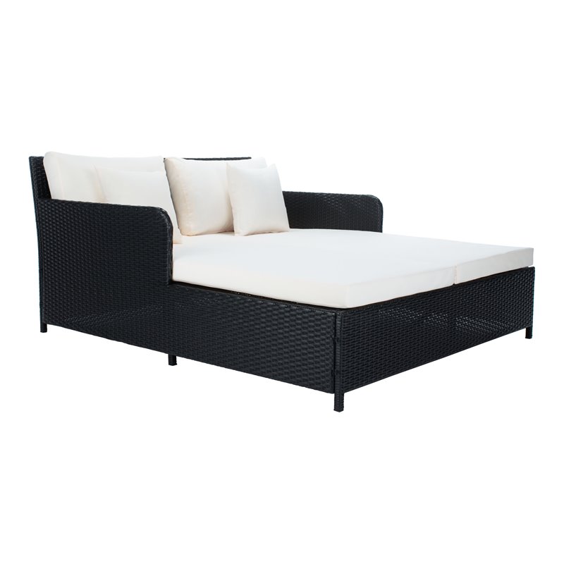 Safavieh Cadeo Polyester/Steel Metal Outdoor Daybed with Pillows in Black