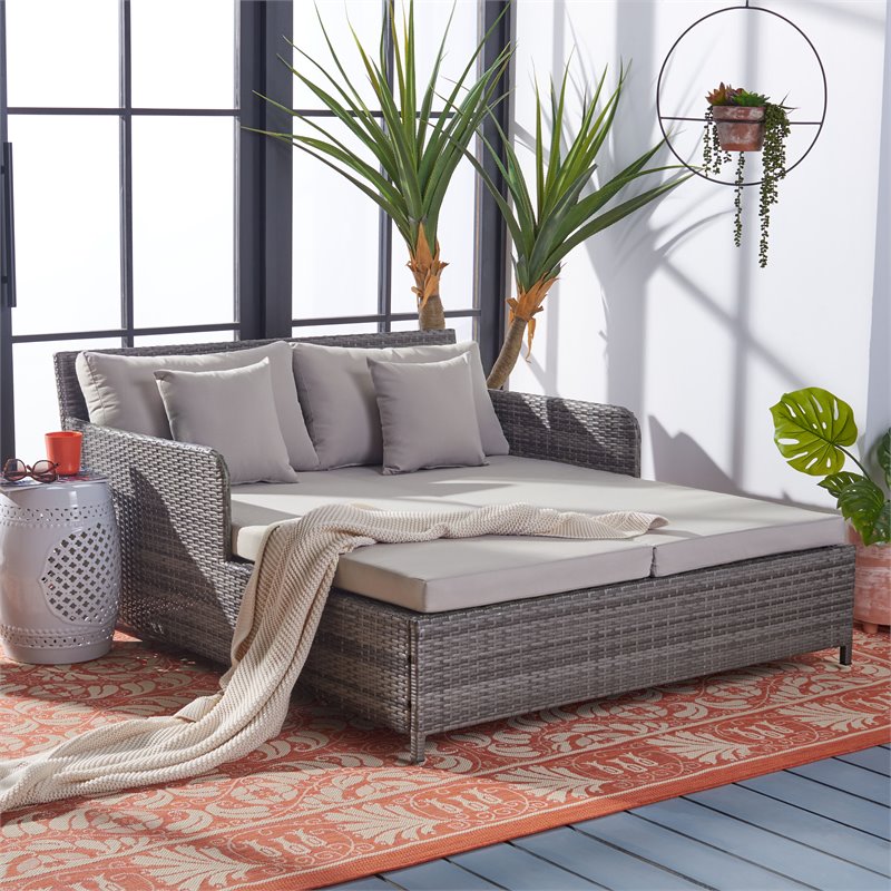 Safavieh Cadeo Polyester/Steel Metal Outdoor Daybed with Pillows in Gray
