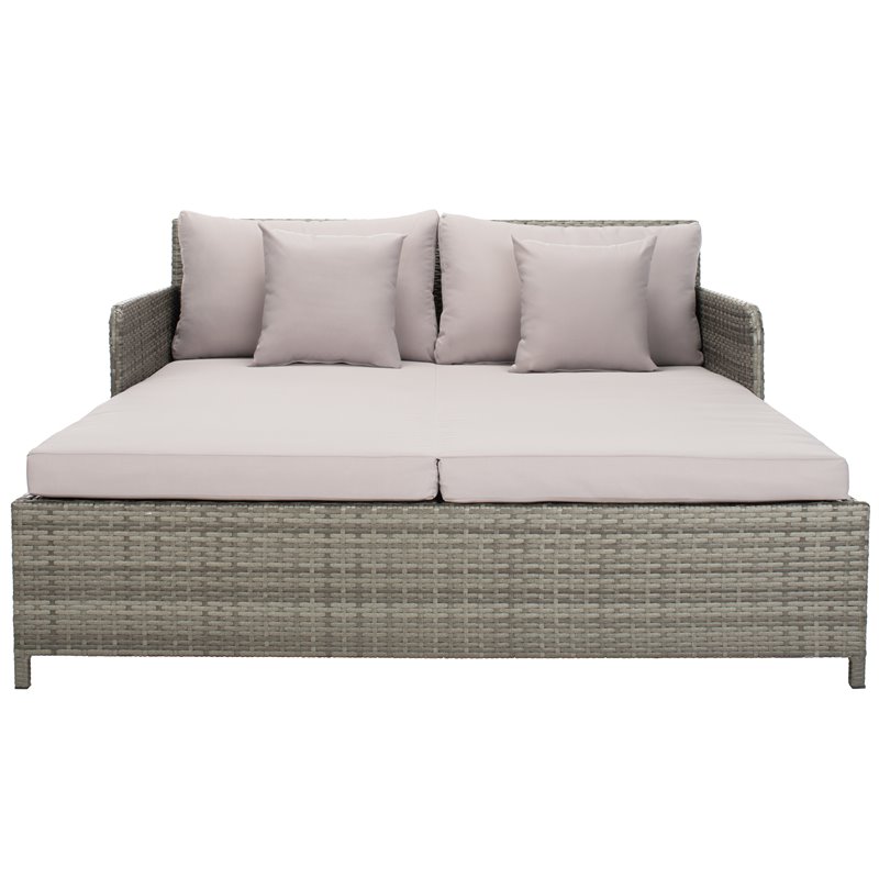Safavieh Cadeo Polyester/Steel Metal Outdoor Daybed with Pillows in Gray