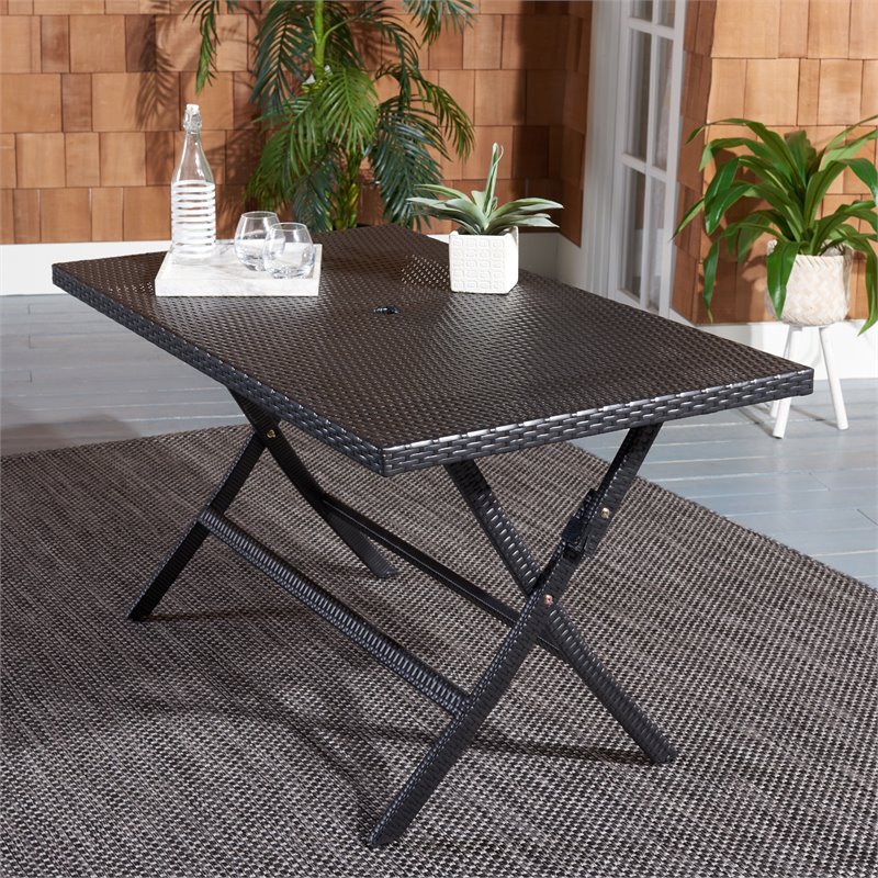 Safavieh Akita Steel Metal/Polyester Outdoor Folding Table in Black