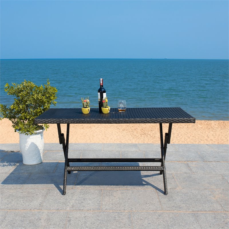 Safavieh Akita Steel Metal/Polyester Outdoor Folding Table in Black