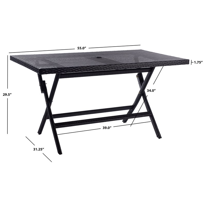 Safavieh Akita Steel Metal/Polyester Outdoor Folding Table in Black