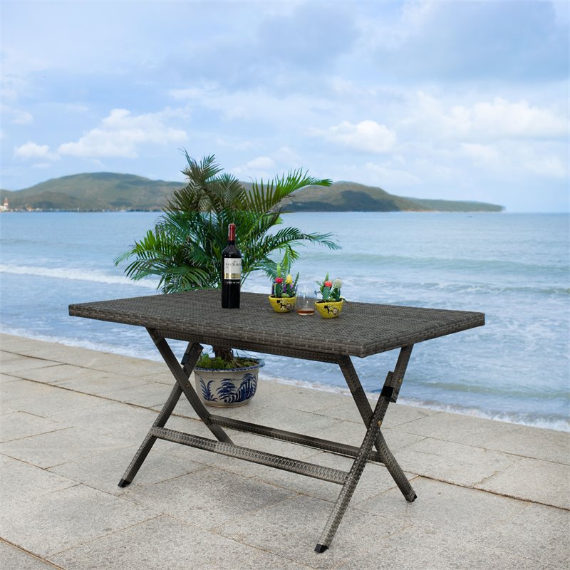 Safavieh Akita Steel Metal/Polyester Outdoor Folding Table in Gray