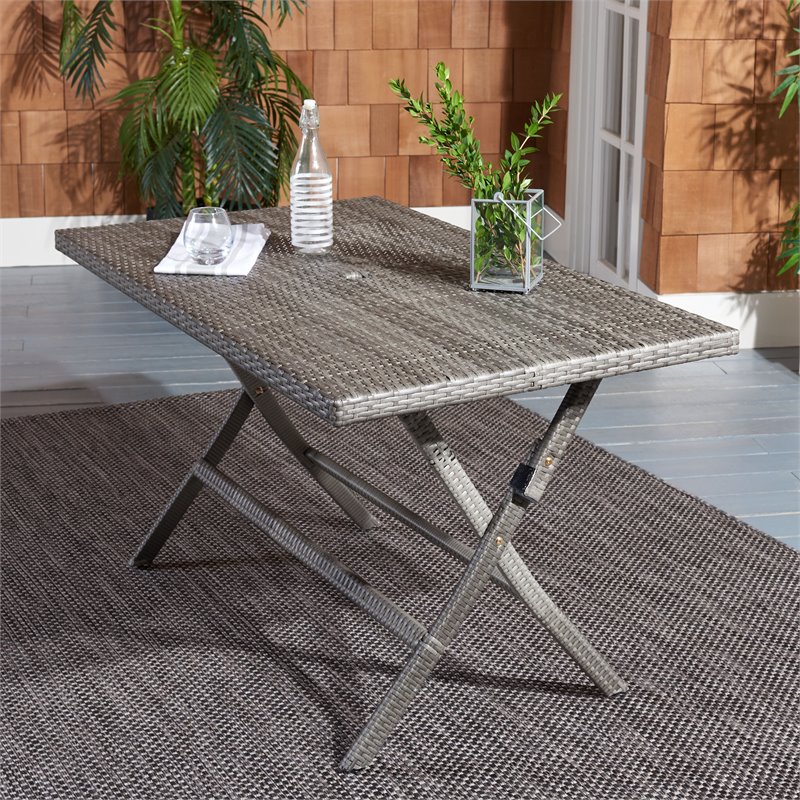 Safavieh Akita Steel Metal/Polyester Outdoor Folding Table in Gray