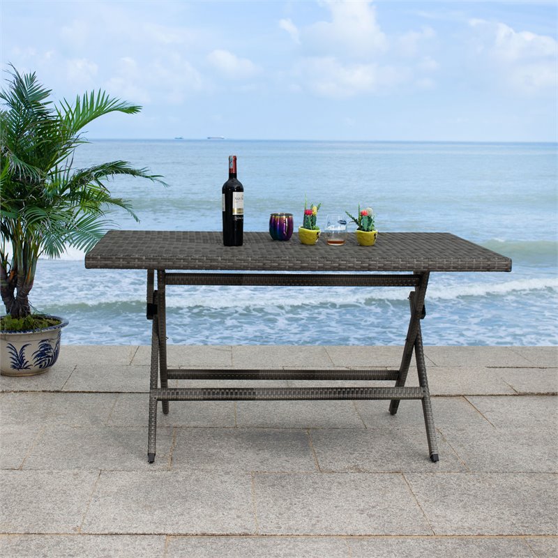 Safavieh Akita Steel Metal/Polyester Outdoor Folding Table in Gray
