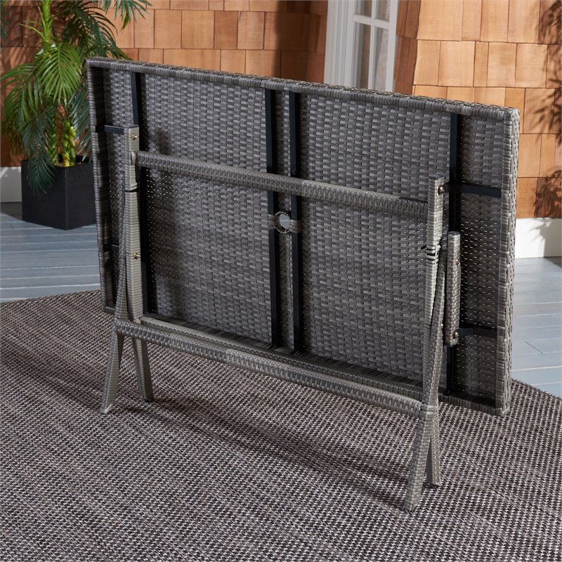 Safavieh Akita Steel Metal/Polyester Outdoor Folding Table in Gray