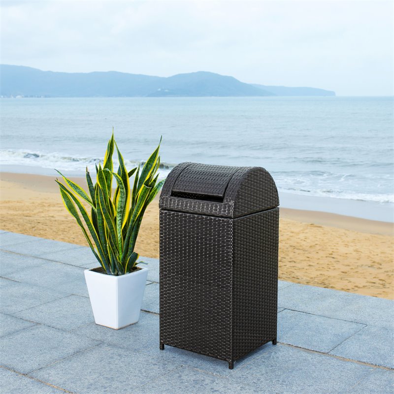 Safavieh Serapis Polyester Wicker/Steel Patio Trash Bin in Black