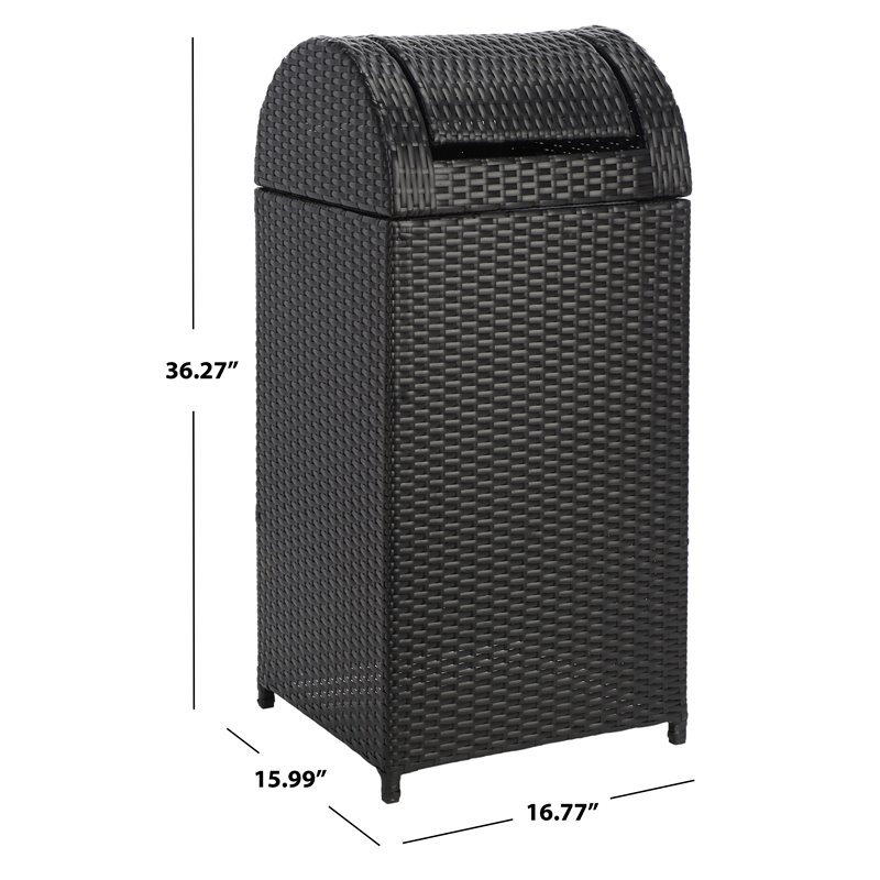 Safavieh Serapis Polyester Wicker/Steel Patio Trash Bin in Black