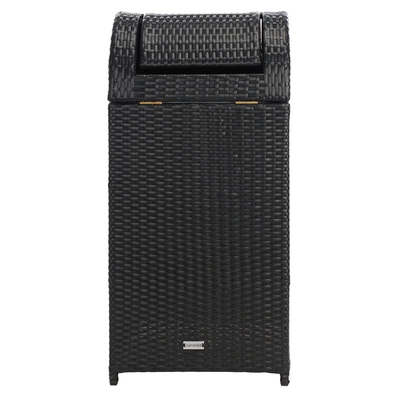 Safavieh Serapis Polyester Wicker/Steel Patio Trash Bin in Black