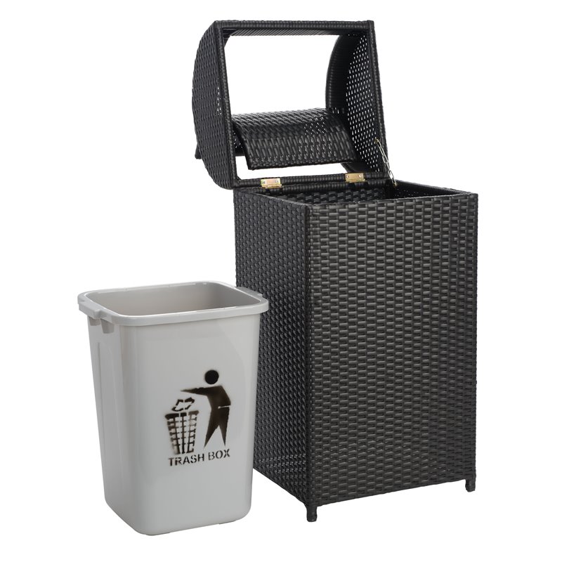 Safavieh Serapis Polyester Wicker/Steel Patio Trash Bin in Black