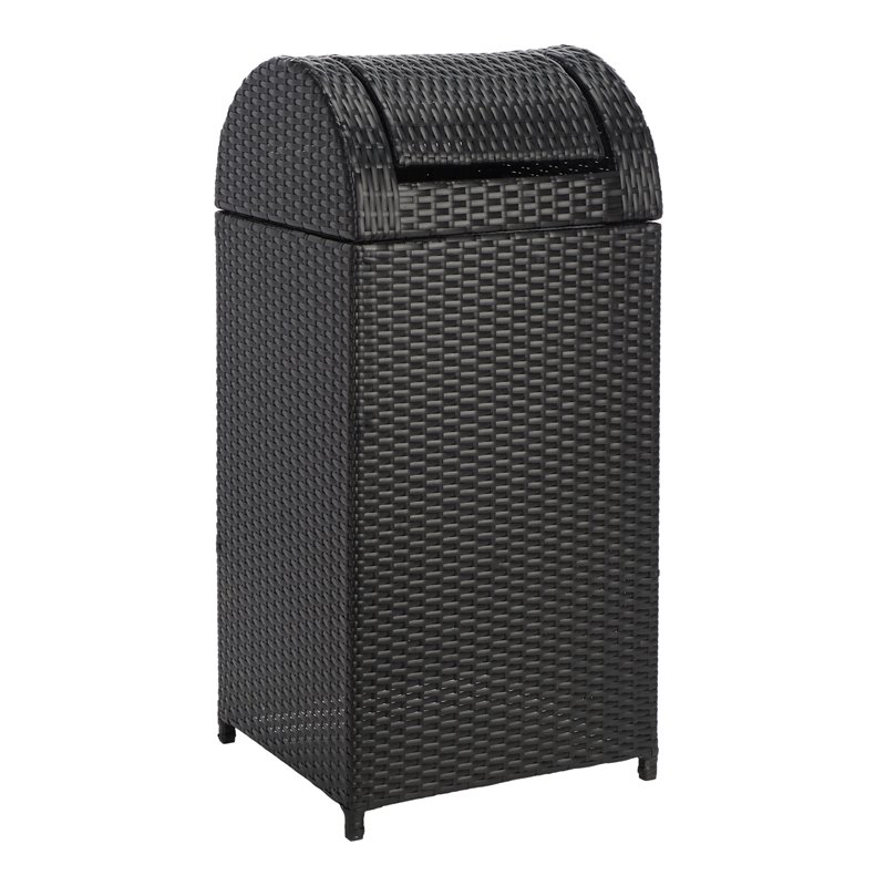 Safavieh Serapis Polyester Wicker/Steel Patio Trash Bin in Black