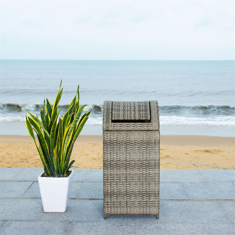 Safavieh Serapis Polyester Wicker/Steel Patio Trash Bin in Gray