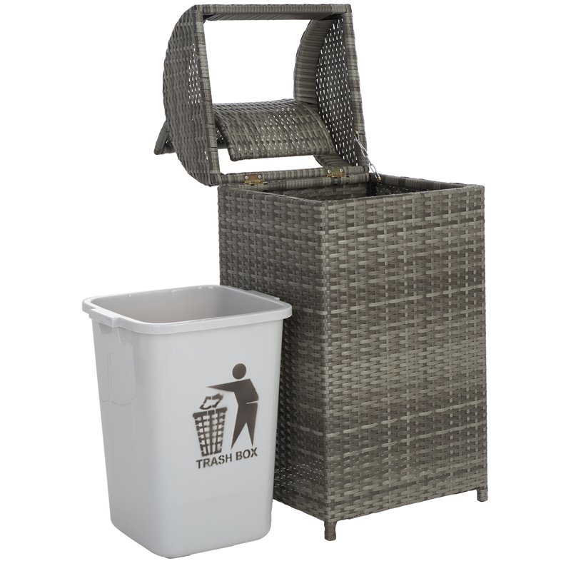 Safavieh Serapis Polyester Wicker/Steel Patio Trash Bin in Gray
