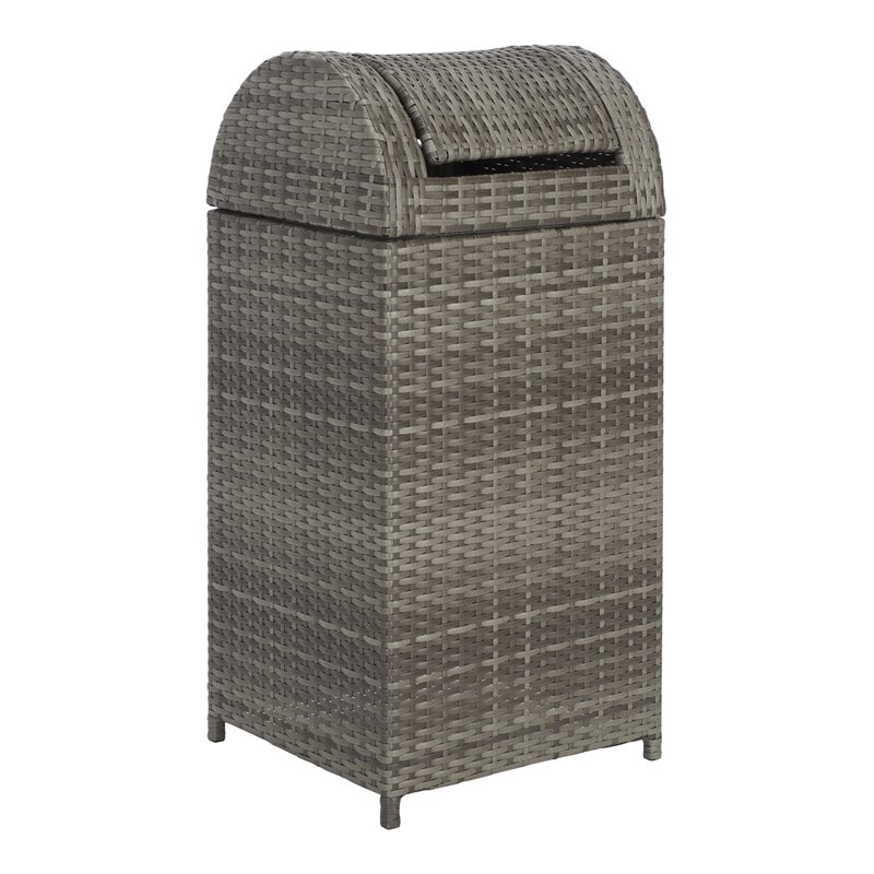 Safavieh Serapis Polyester Wicker/Steel Patio Trash Bin in Gray